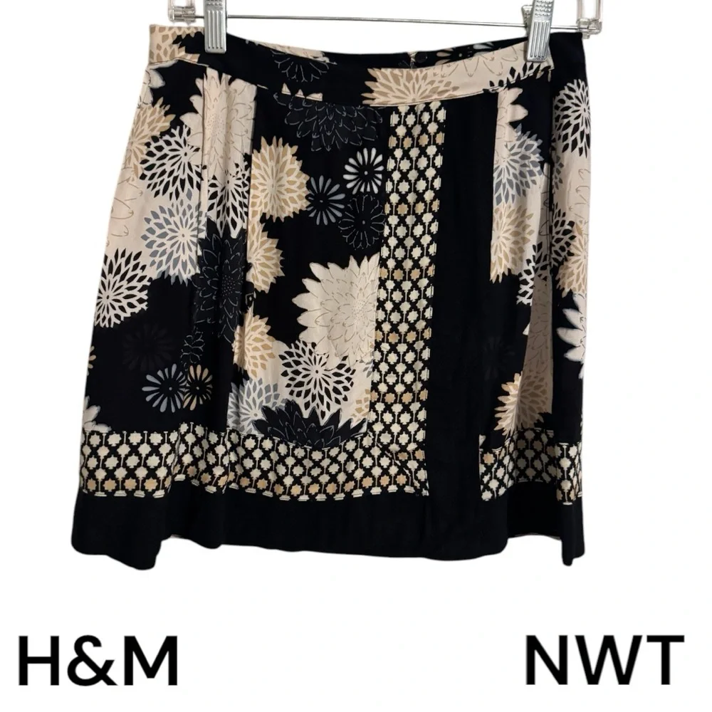 NWT H&M Black/Cream Mock Wrap Skirt SIZE: 10 #7 - Picture 1 of 7